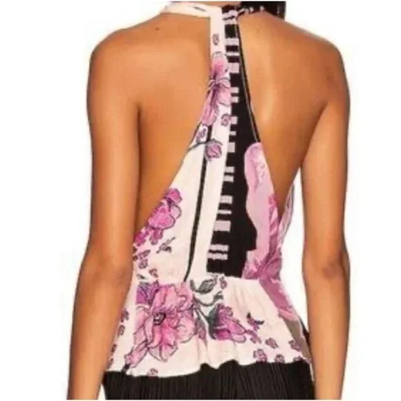Free People Hot Tropics Open Front Sleeveless Top Size Medium Women Pink New - Picture 2 of 9
